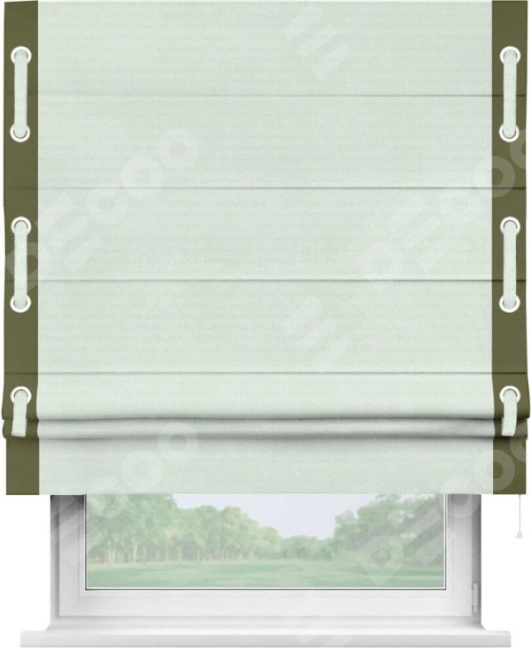 Римская штора «Кортин» с кантом Стрим Дуо (люверсы с пояском), для проема, ткань блэкаут однотонный дымчато-молочный