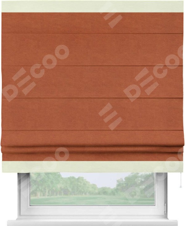 Римская штора «Кортин» с кантом Горизонт, для проема, ткань вельвет терракотовый