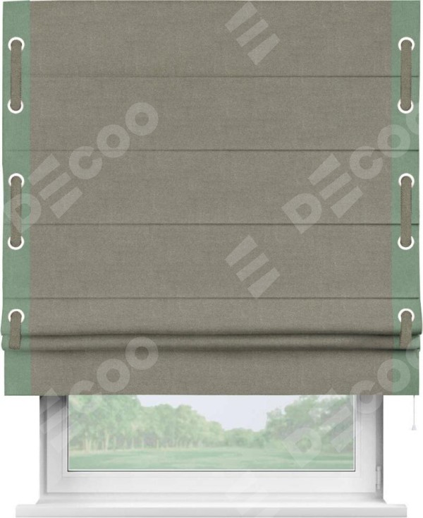 Римская штора «Кортин» с кантом Стрим Дуо (люверсы с пояском), для проема, лён блэкаут шампань