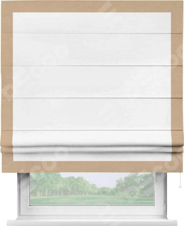 Римская штора «Кортин» с кантом Чесс, для проема, ткань вельвет белый