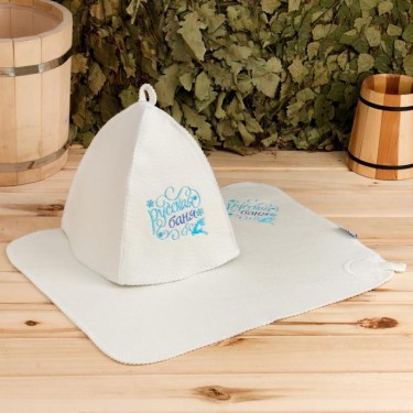 Набор банный: шапка и коврик  &quot;Русская баня&quot; в пакете