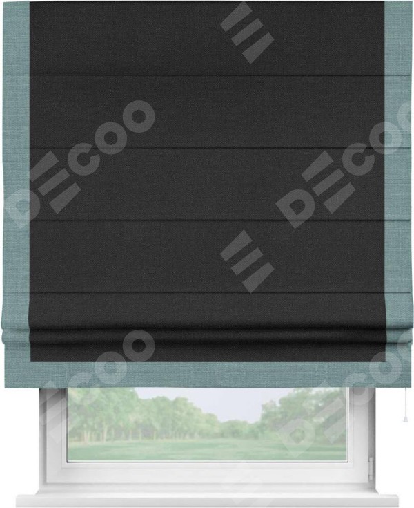 Римская штора «Кортин» с кантом Виктория, для проема, ткань лён черный